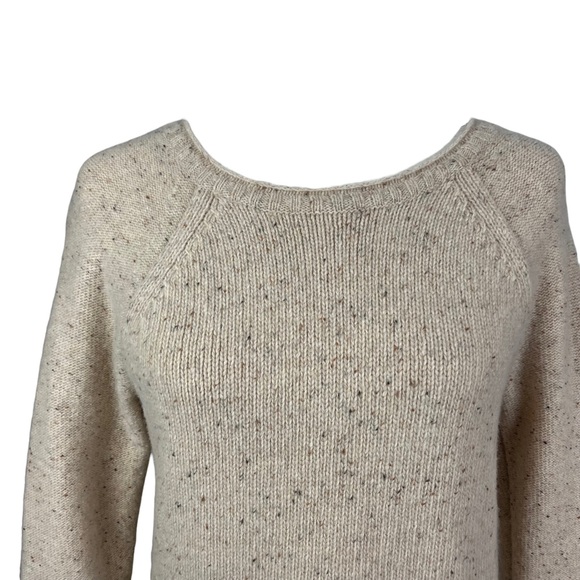 J Crew Factory Oatmeal Lambswool Sweater With Metallic Gold Side Stripes. - Picture 2 of 9